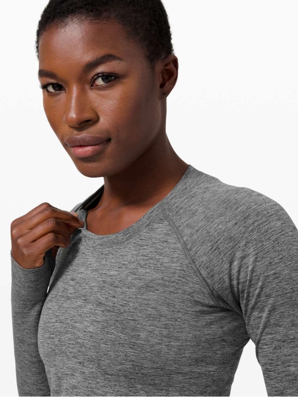 Lululemon Swiftly Tech Long Sleeve Crew Shirt 12 Heathered Slate/White Yoga Top